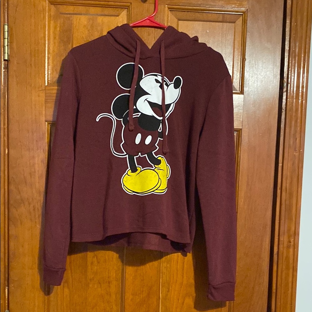 Disney Mickey Mouse Soft Maroon Cropped Hoodie